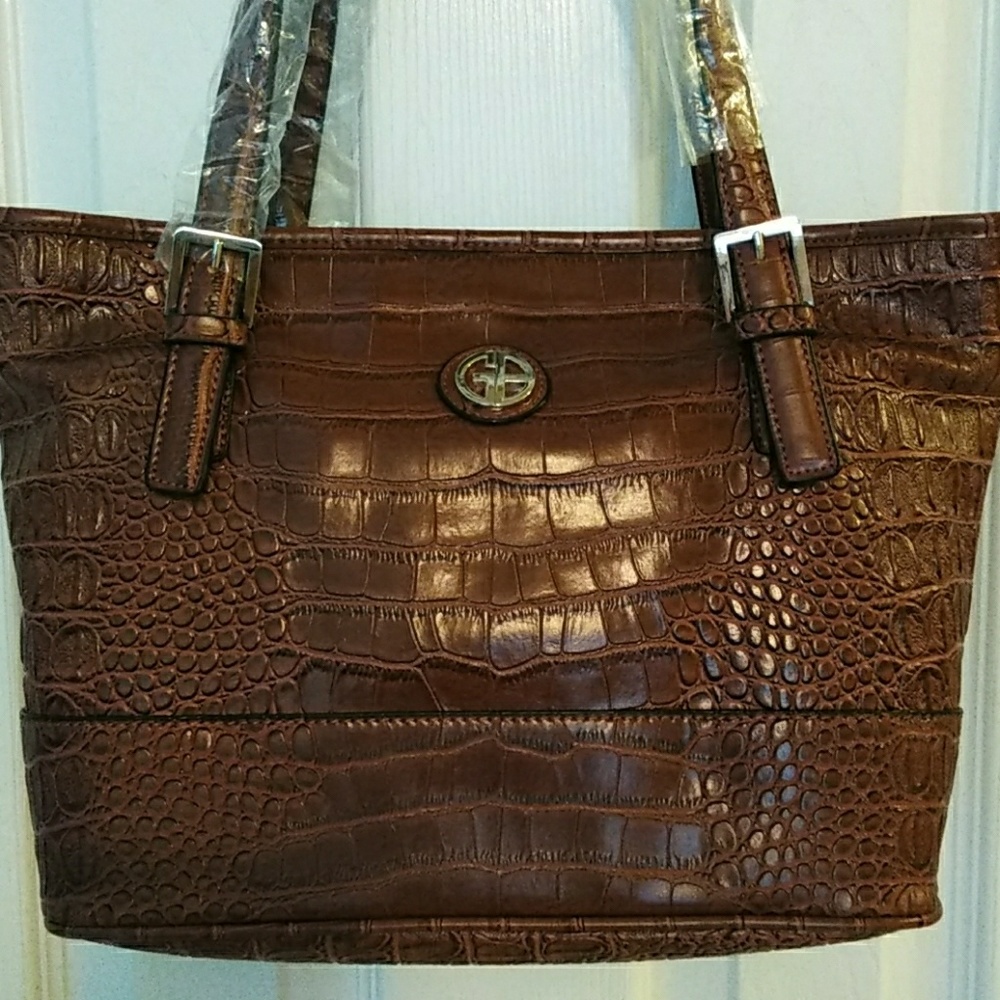 Giani Bernini Croc Embossed Tote Brown